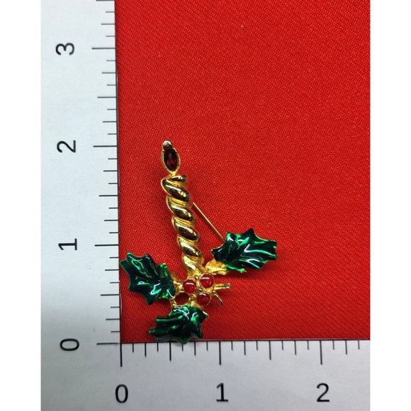 Christmas Pins/ Brooch Set of 2 Christmas Holly Berry marked "AK" & Holly Leaf B - Picture 6 of 10